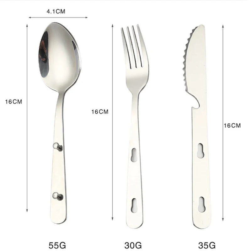 Tableware Fold Knife Utensil Spoon Portable Stainless Steel Fork Qme