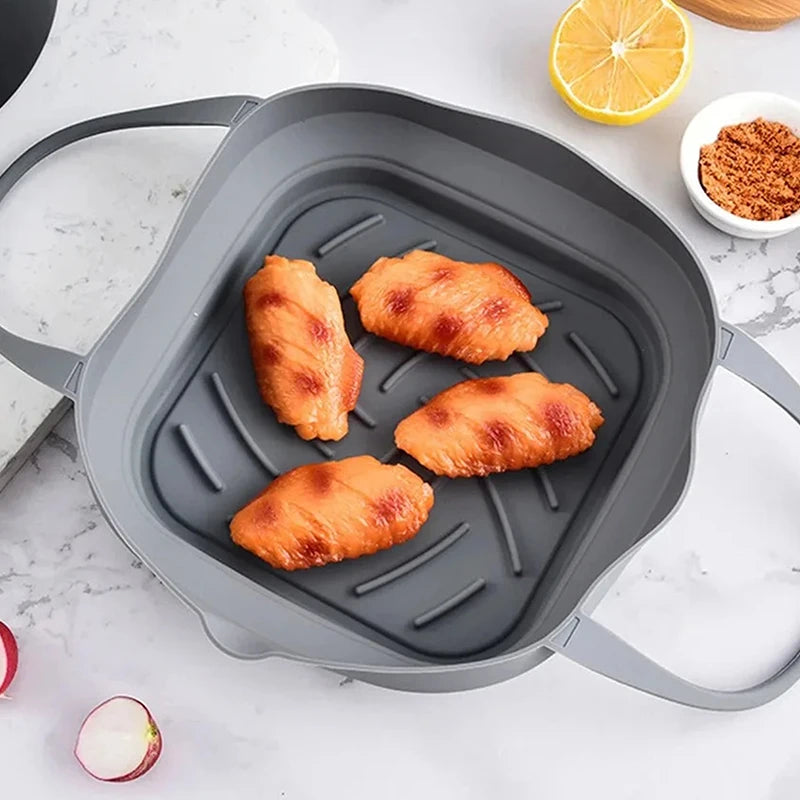 Air Fryer Silicone Basket Tray Pot Handle Square Airfryer Baking Mold Qme