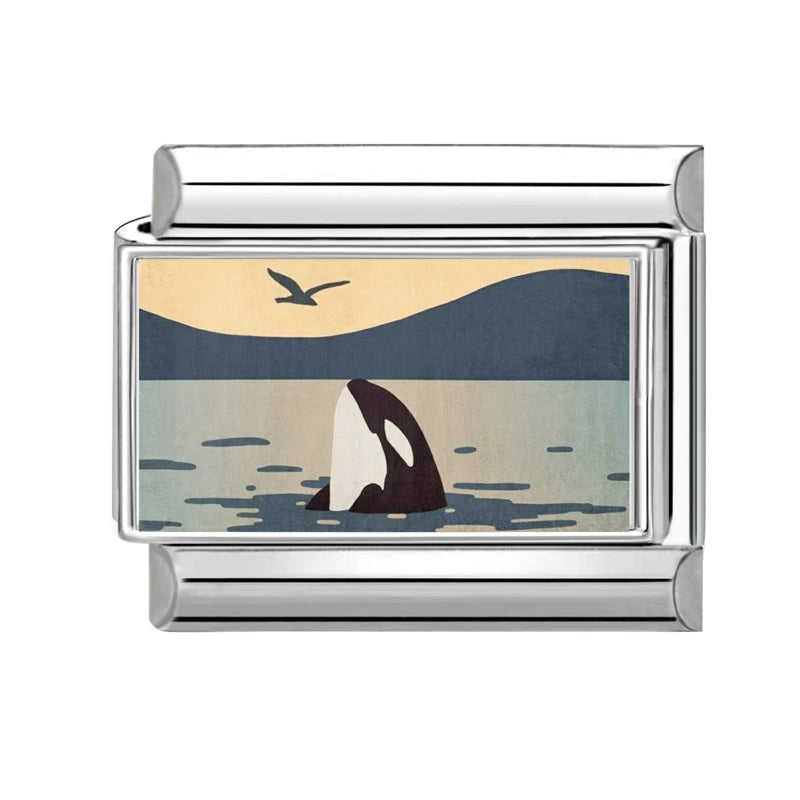 Fashion Blue Series Cartoon Shark Sea Seagull Crab Italian Charm