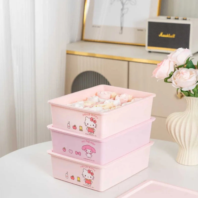 Hello Kitty Kuromi Cute Underwear Storage Box Compartmented with Lid for Underwear and Socks Home Storage Qme