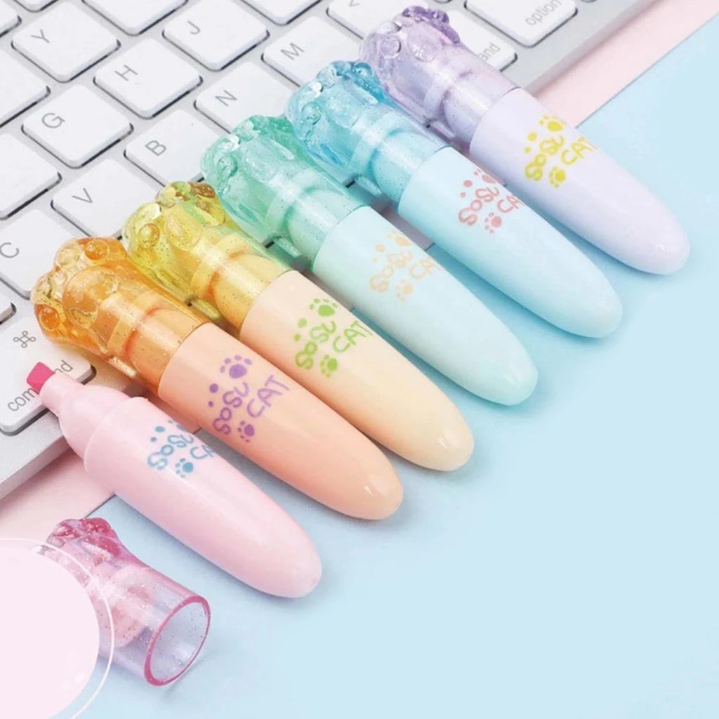 6Pcs Kawaii Mini Cat Claw Highlighter Pen Set Cute Fluorescent Marker Pen School Office Art Stationery Supplie Qme