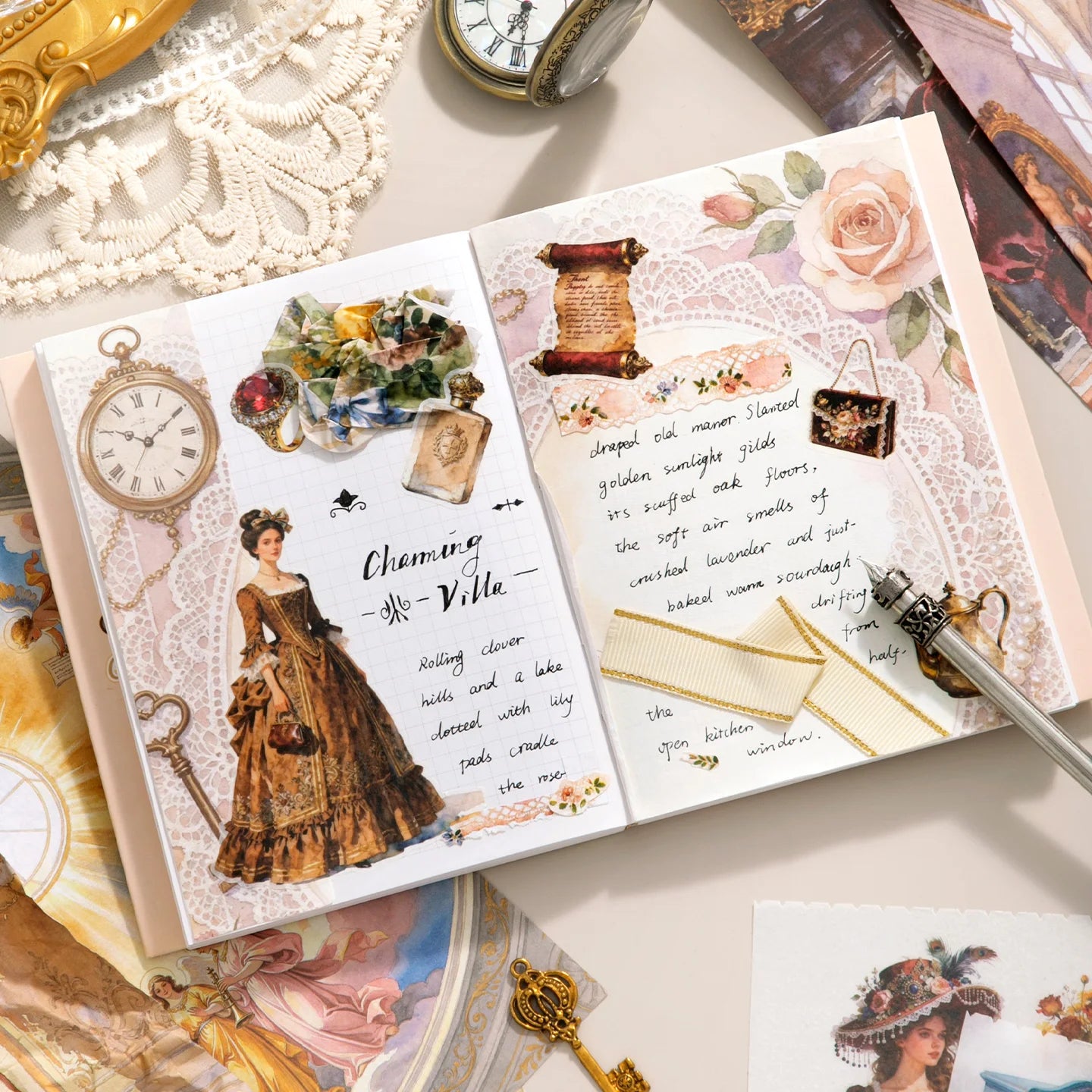 TIANZI 50 Sheets Sticker Book Victoria Estate Series die-cutting Sticker Photo Frame Desktop Decoration Sticker Back To School Qme