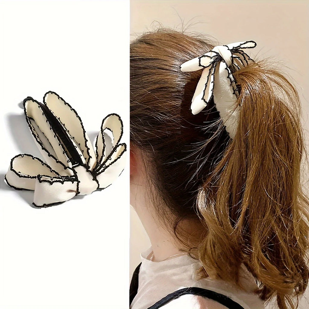 Banana Clip - Ribbon Bow Korean Style Hair Clip for Women and Girls - Resin and Fabric Hair Clip with Classic Bow Design Qme