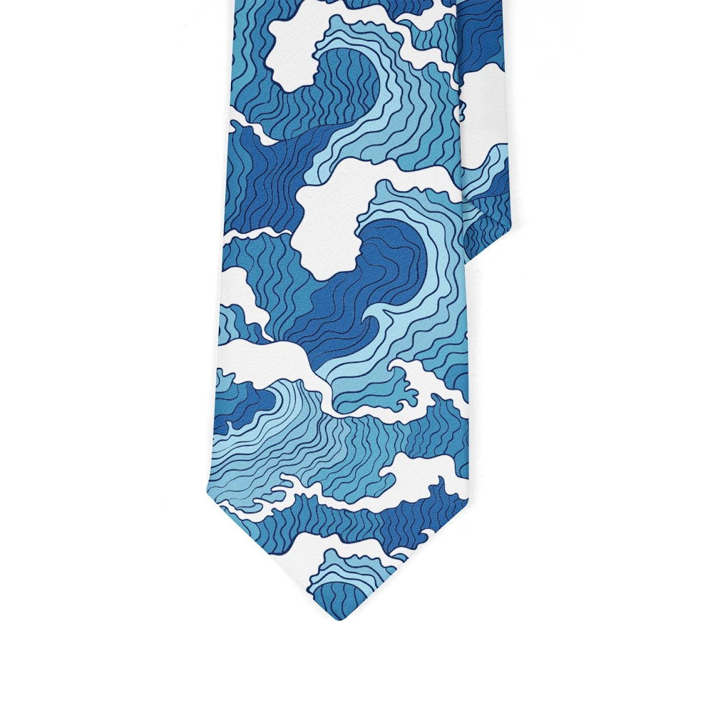 Fashionable Ukiyo-e Wave Print Tie Funny Small Animal Polyester Qme