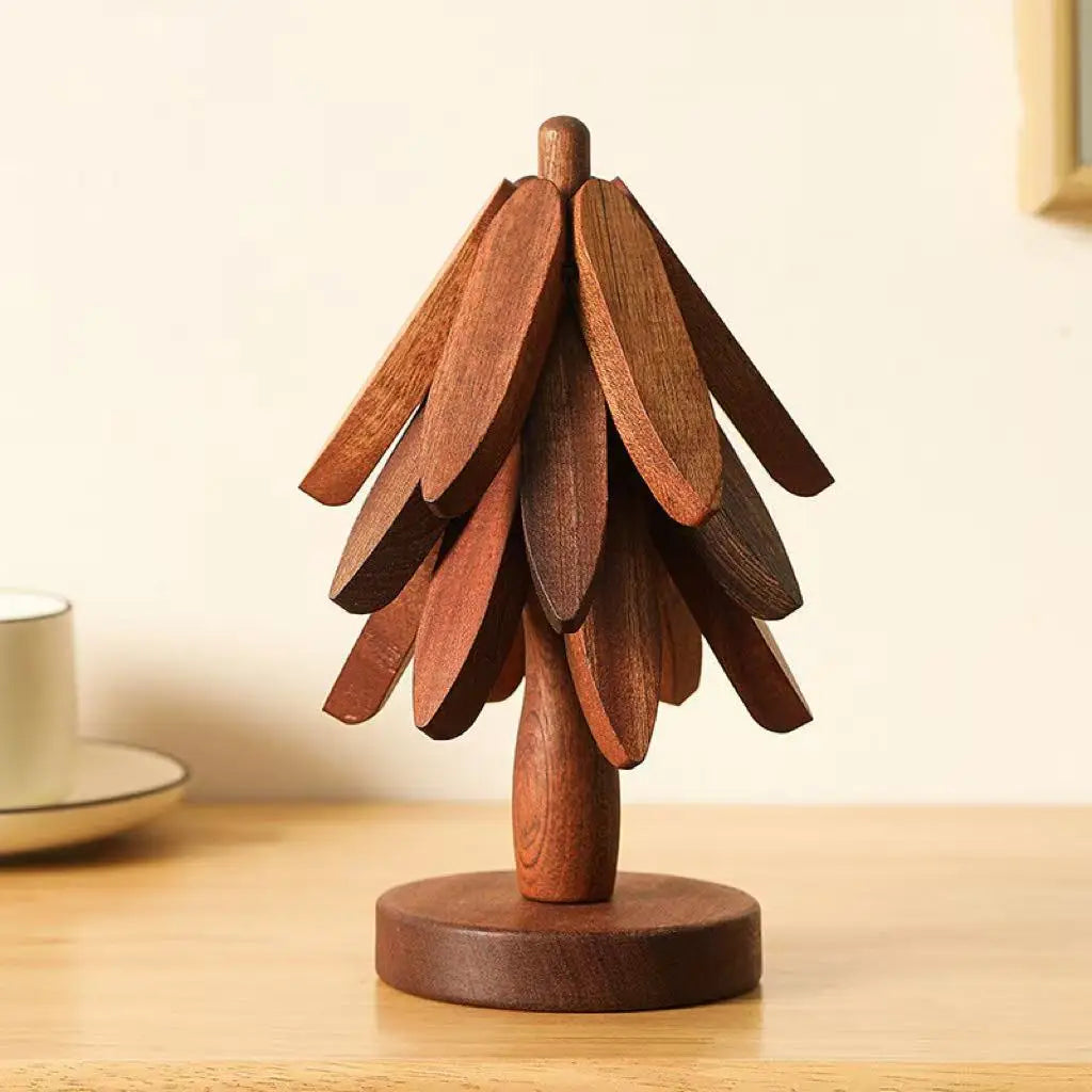Tree Shaped Solid Wood Trivet Temp Resistant Table Mat Anti-scald Pot Qme A 3pcs M
