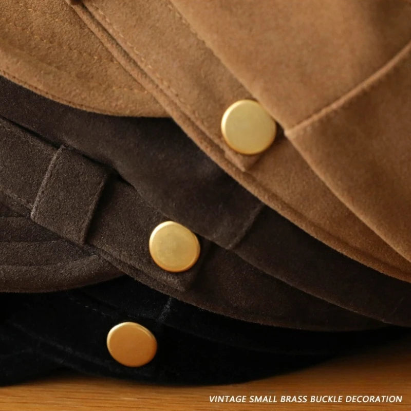 Vintage Navy Autumn Winter Hat High-end Suede Flat Newsboy Cap Qme