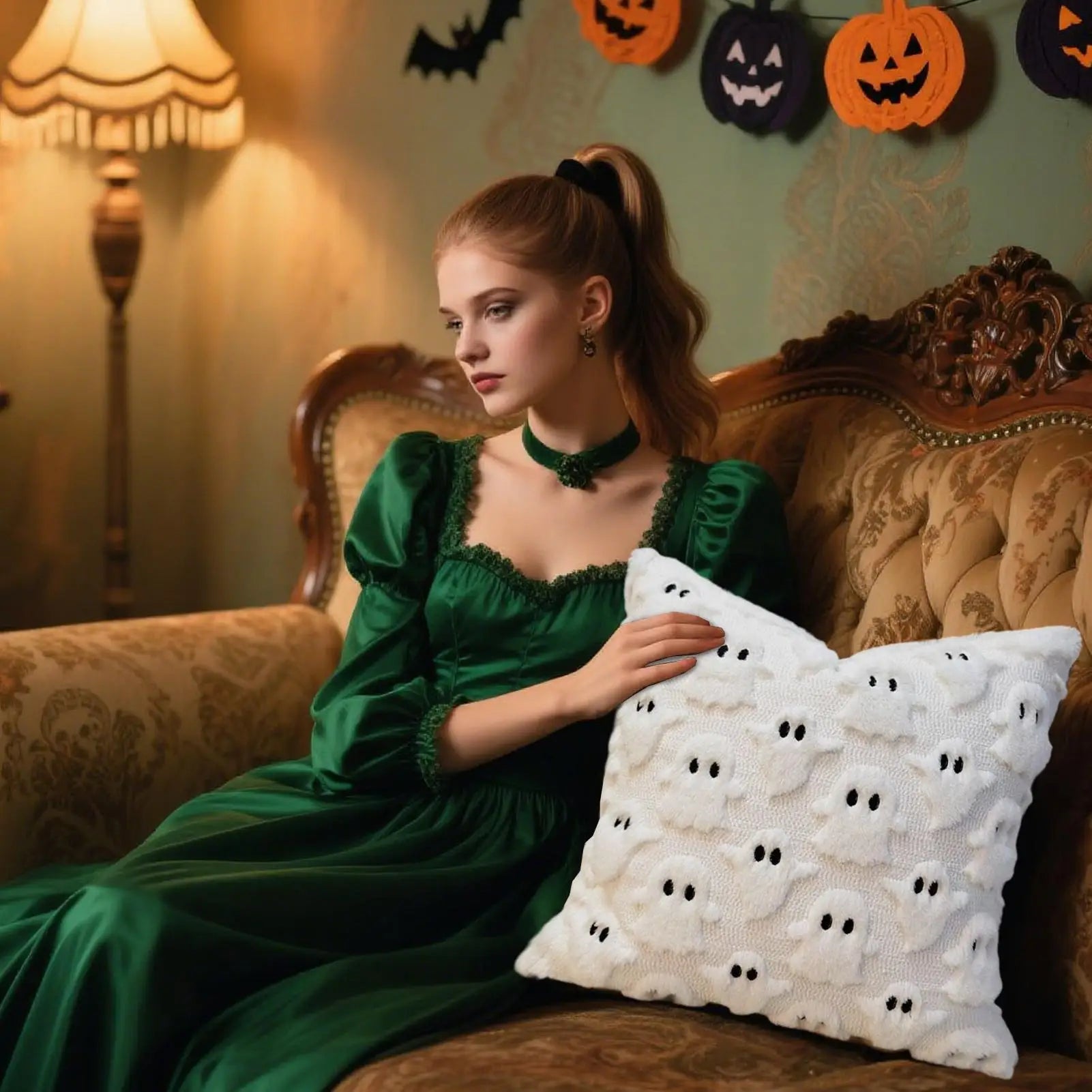 Couch Pillow Covers 18 X 18 Halloween Ghost Pillow Case Decorative Pillowcase Soft for Bedroom Apartment Dorm Room Couch Sofa Qme