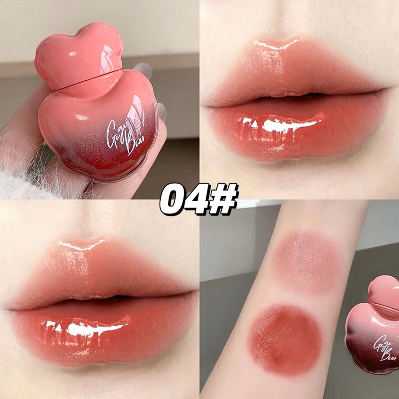 Gege Bear Heart Shape Water Light Lip Llaze Mirror Lipstick Gloss Qme GX1373-4
