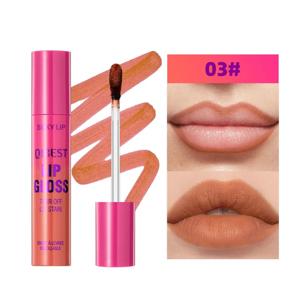 QIBEST Lip Liner Peel Off Tattoo Lipgloss Waterproof Lasting Lip Tint Red Brown Not Easy Fade Lip Stain Outline Contour Makeup Qme 03