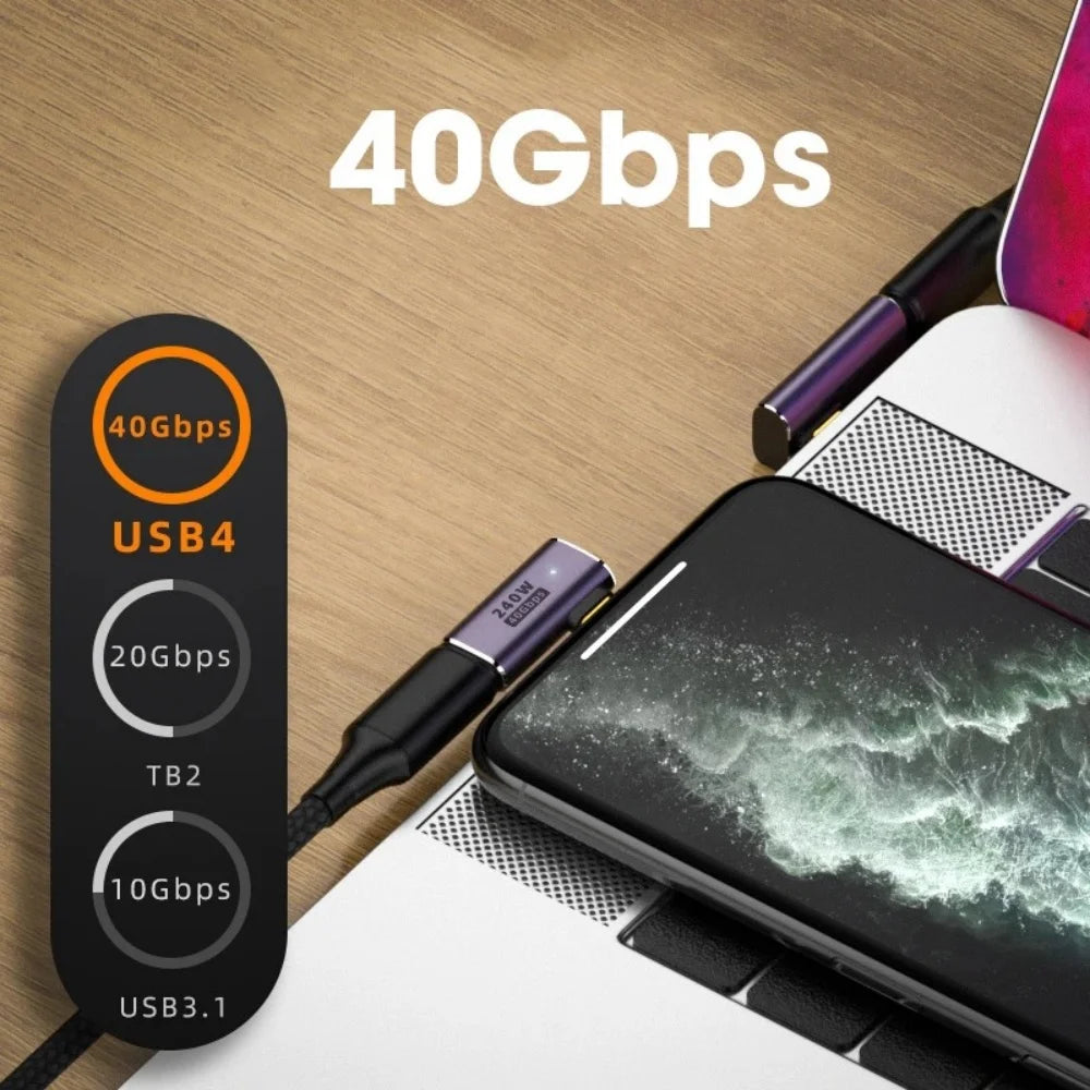 Mini Type-C USB4.0 OTG Adapter 40Gbps High Speed Data Converter Support 8K 60Hz 90/180 Degree Elbow Extension Fast Cable Adapter Qme