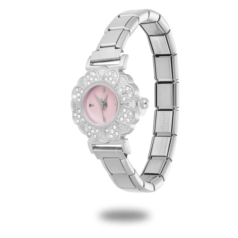 Fashion Women's Stainless Steel Round Shiny Zircon Watch DIY Width