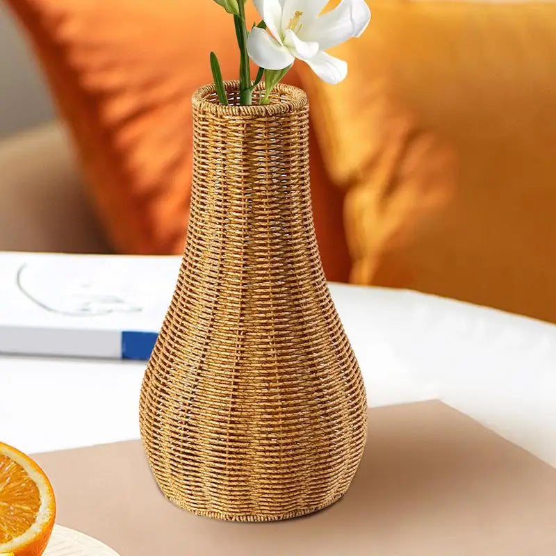 Rustic Vase Pampas Grass Home Decor Artistic Boho Woven Plant Holder Qme