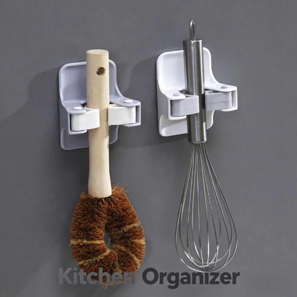 2pcs Broom Rack, Wall Mounted Mop, Gripper, Non Drilling Self-adhesive Anti Slip Mop Handle, Hanging Bucket, And Broom Storage Qme