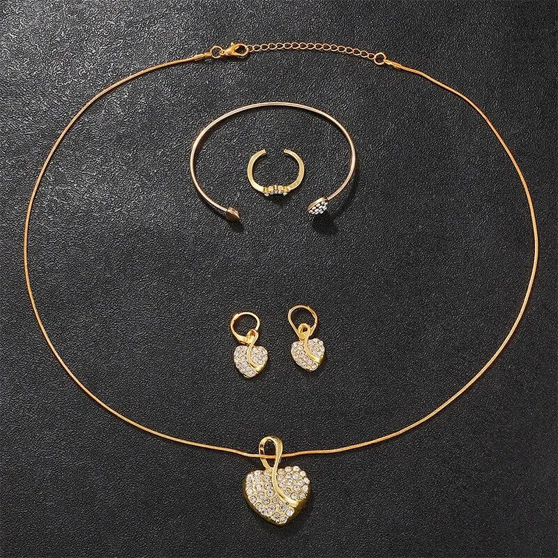 Women's Quartz Watch Gold Luxury Women Ring Necklace Earring Rhinestone Fashion Wristwatch Casual Ladies Watches Jewelry Set Qme