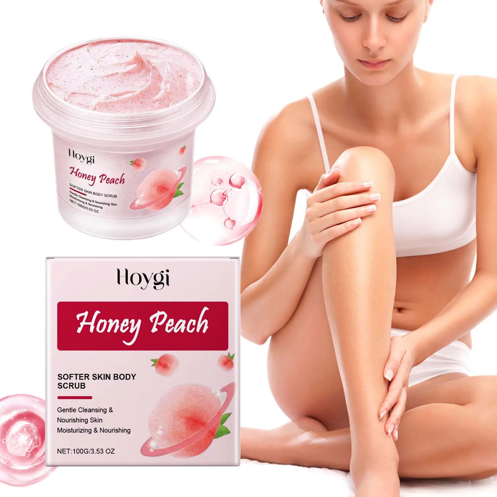 Honey Peach Softer Skin Body Scrub Gentle Exfoliating Cleanser Brightening Deep Cleaning Moisturizing Shiny Smooth Body Scrub Qme