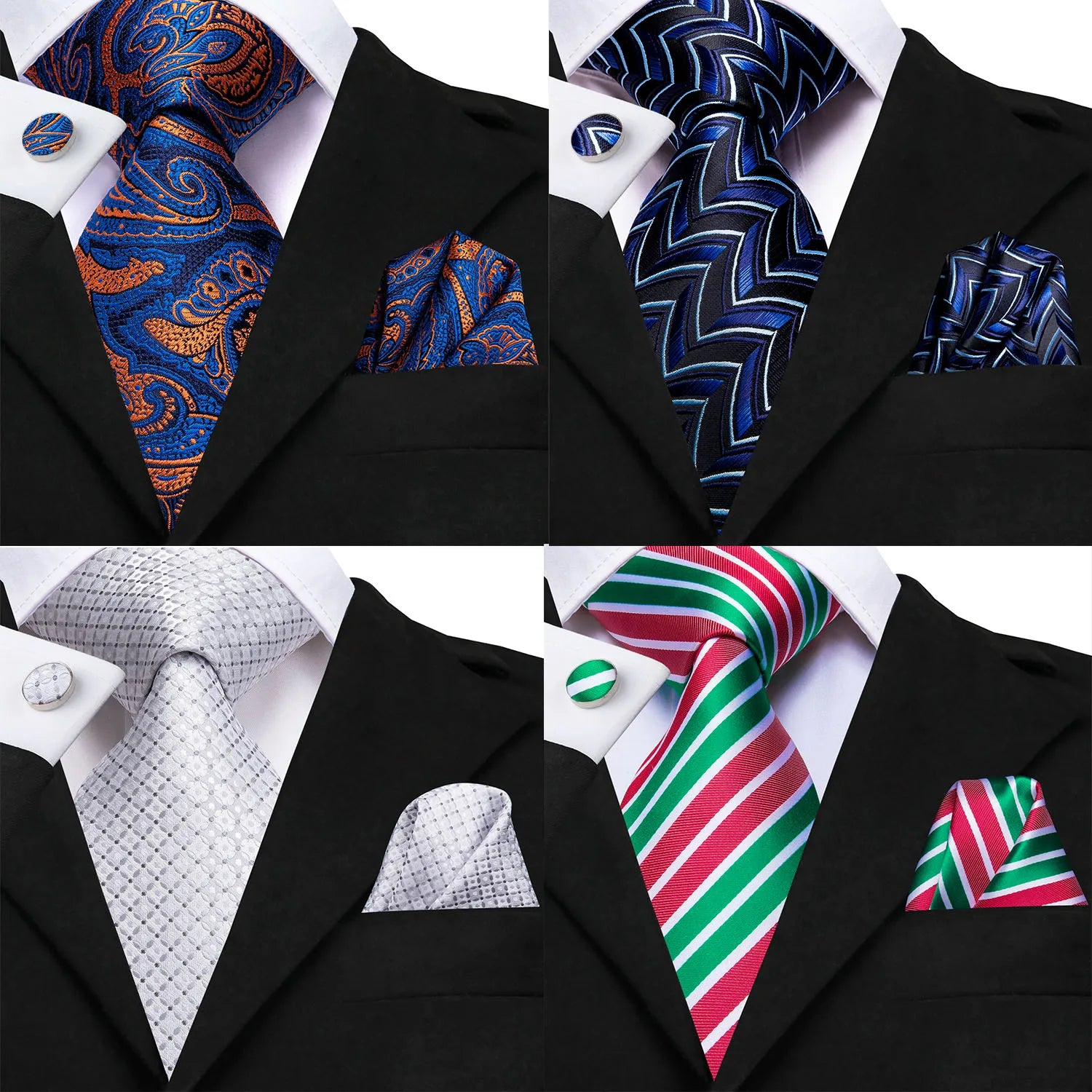 Hi-Tie Blue Orange Elegant Tie For Men Groom Wedding Necktie Pocket Square Cufflink Accessory Wholesale Designer Qme