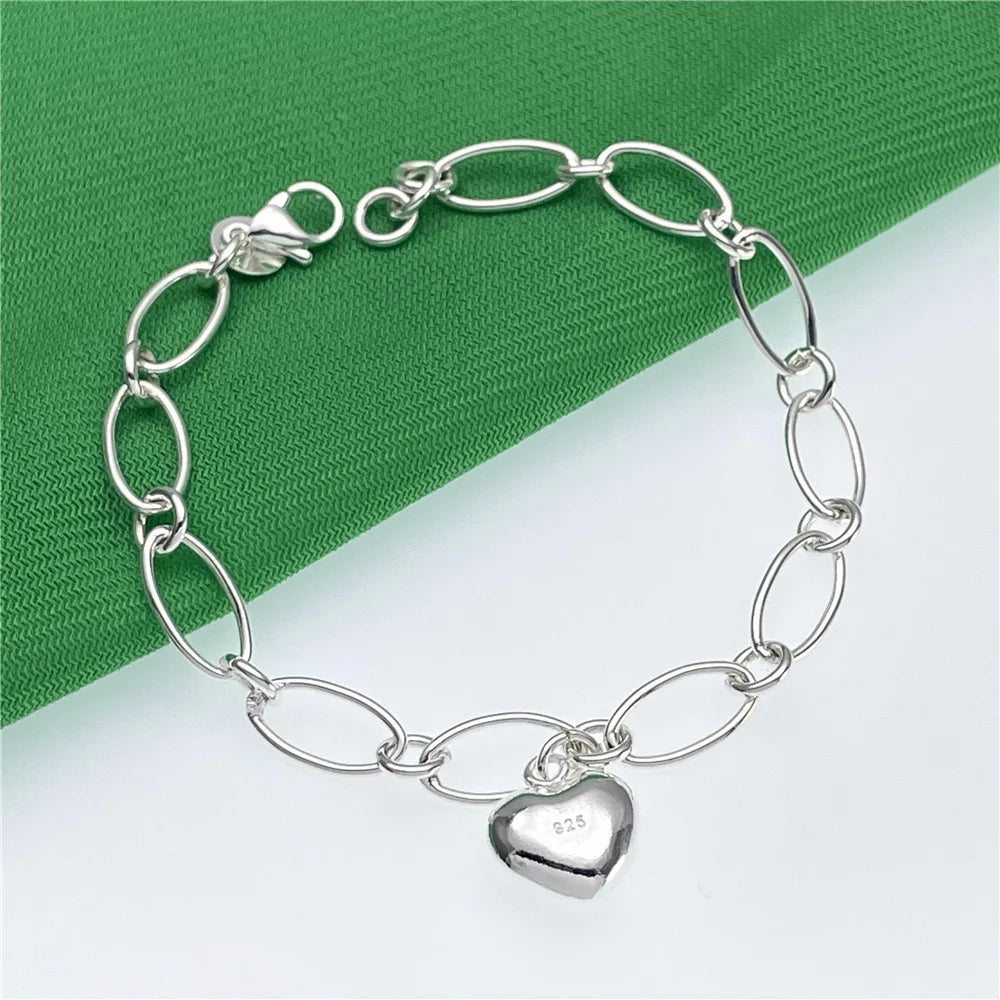 Charms 925 Sterling Silver Lucky Heart Bracelets for Women lady Wedding Accessories Holiday Gift Party Fashion Jewelry Qme