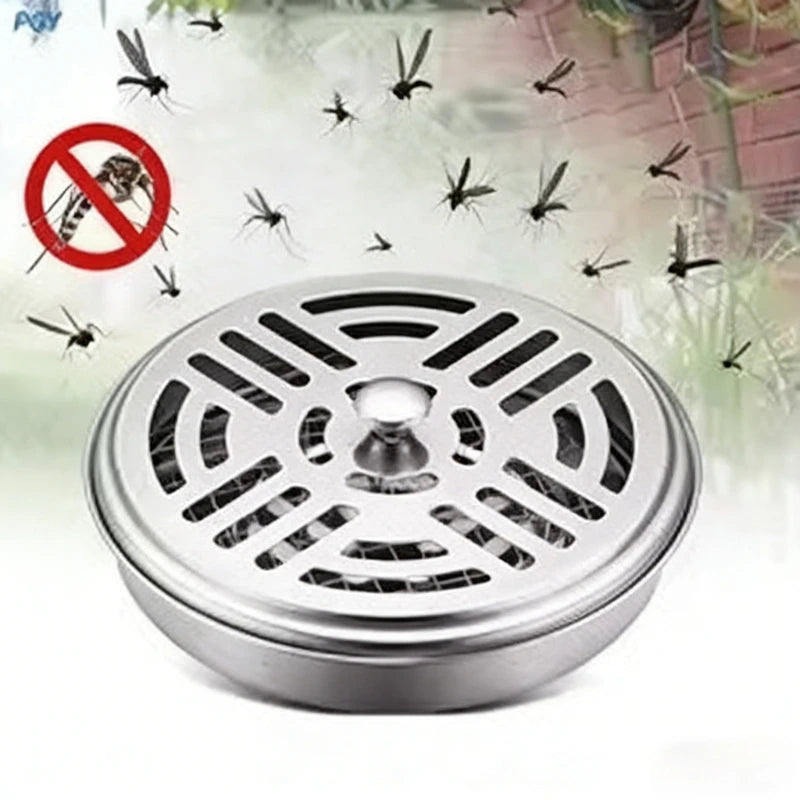 Stainless Steel Mosquito Coil Tray Holder With Lid Round Mosquito Coil Box Ash Tray For Home Hotel Camping Anti-Mosquito Supply Qme