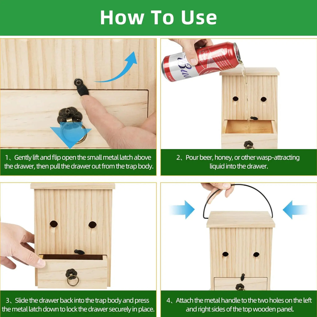 Wooden Carpenter Bee Trap for Outside Nature Hanging Wood Carpenter Bee Traps Outdoor Bee Trap Insect Traps Outdoor Garden Qme