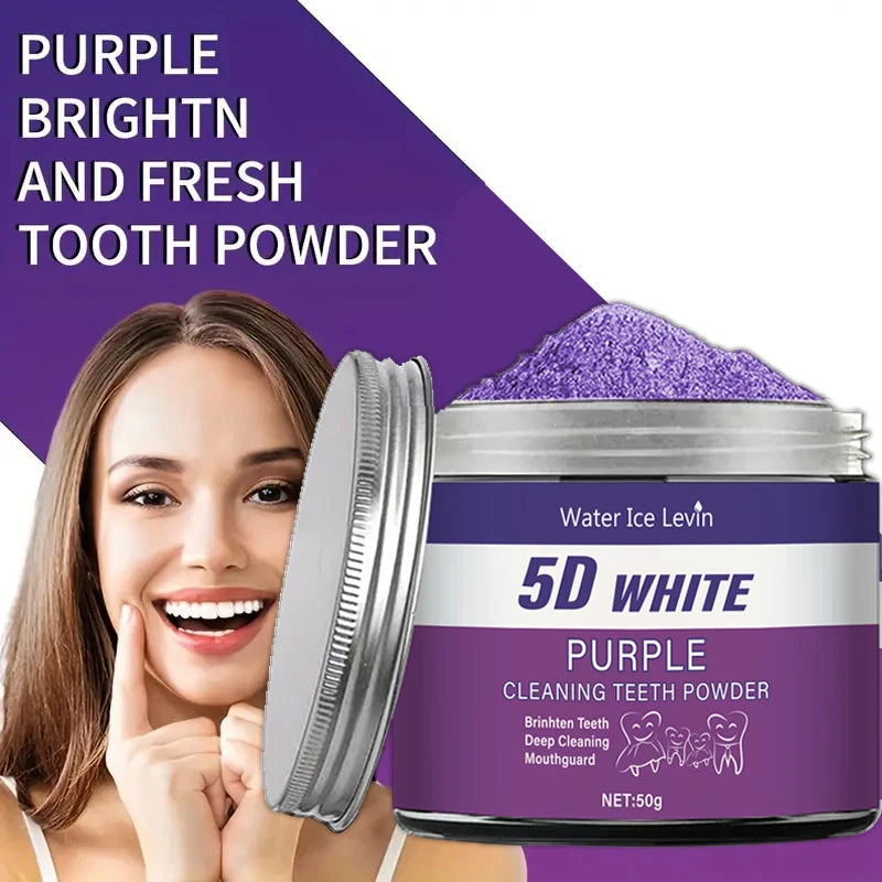 Purple Teeth Whitening Powder, 50g - Deep Cleaning and Teeth Cleaning Powder, Fresh Breath Toothpaste, Natural Pearl Essence Qme