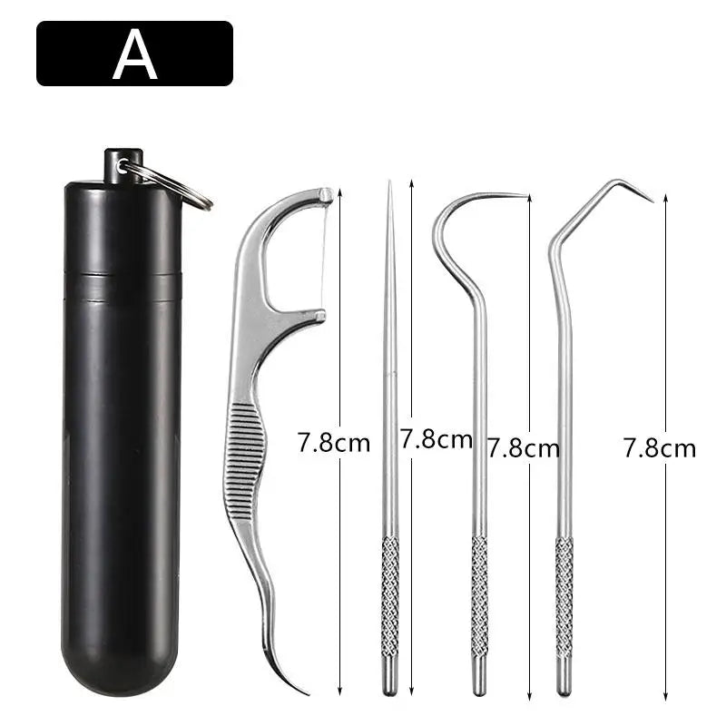 Portable Toothpick Floss Teeth Cleaner Oral Cleaning Stainless Steel Qme A
