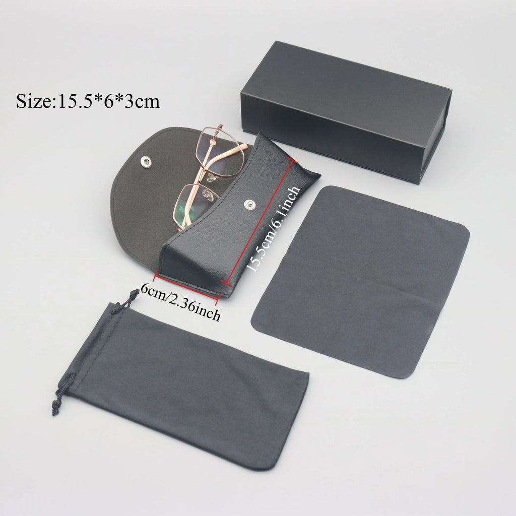 4 pcs Set High-Quality Black Eyeglass Case Handmade Faux Leather Large Capacity Storage Luxurious Premium Feel Eyeglass Box Qme