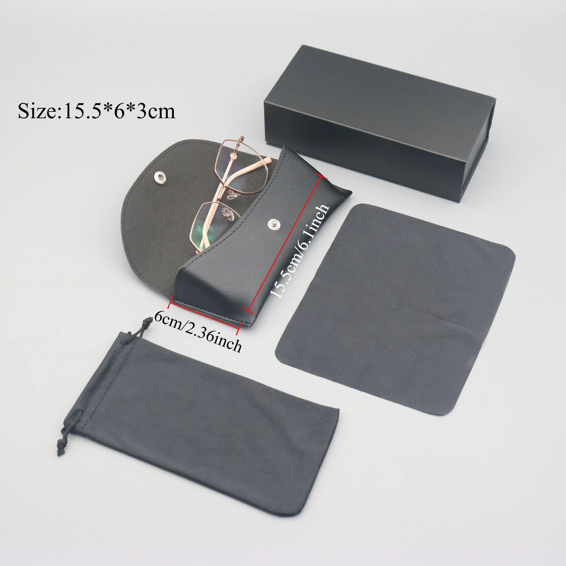 4 pcs Set High-Quality Black Eyeglass Case Handmade Faux Leather Large Capacity Storage Luxurious Premium Feel Eyeglass Box Qme