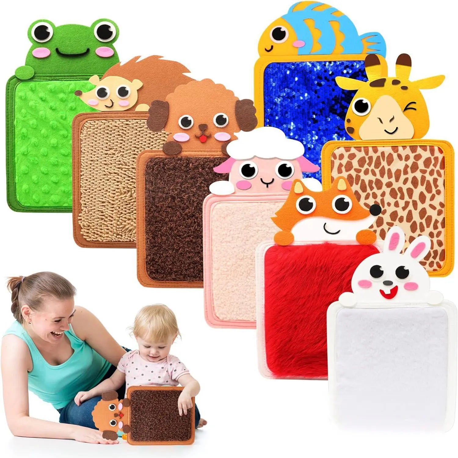 8Pcs Cartoon Animal Themed Felt Sensory Mats for Autistic Children Textured Cognition Tile Preschool Developmental Education Toy Qme