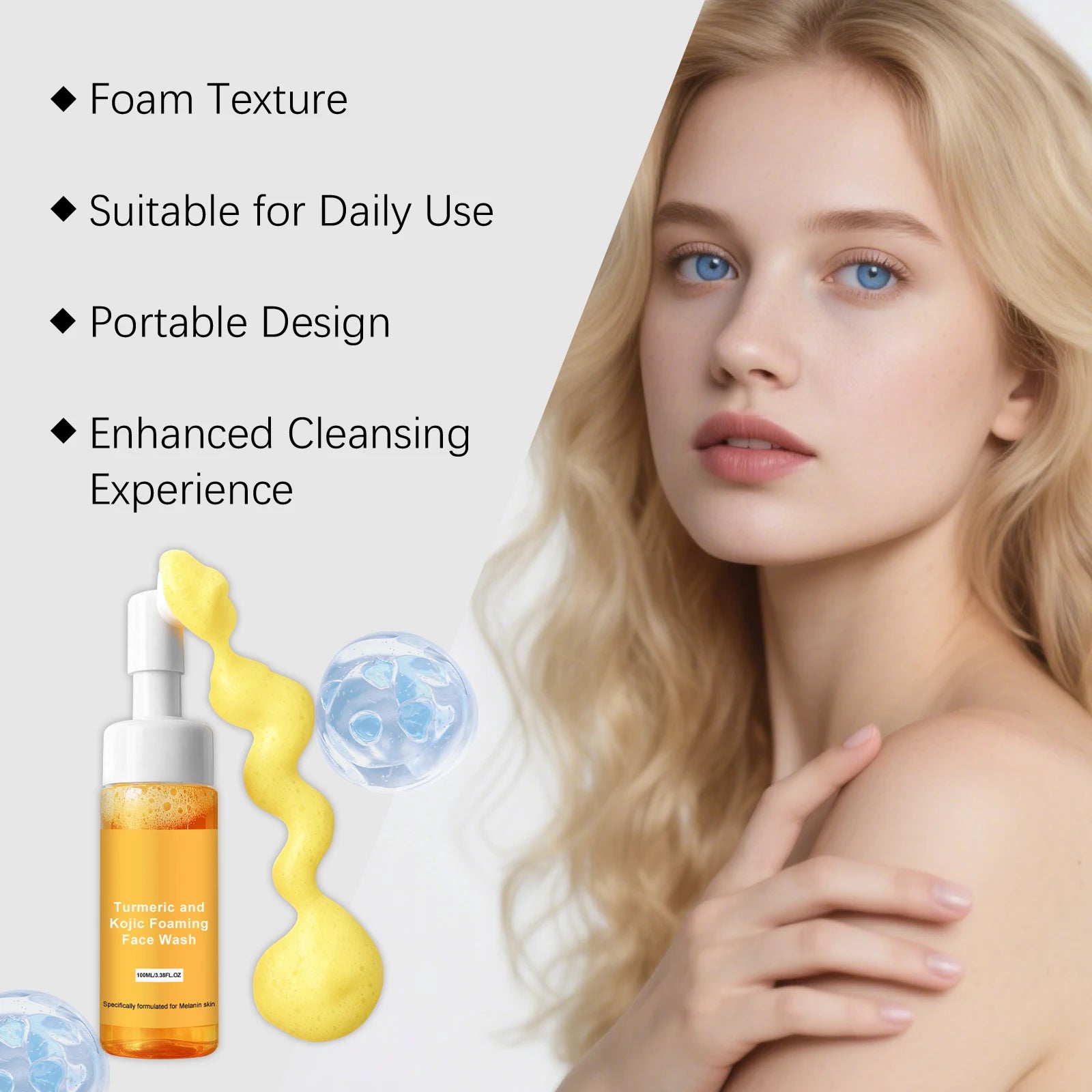 Turmeric & Kojic Acid Foaming Face Wash Brightening Oil Control Gentle Cleaning Face Daily Cleanser for Pore Care All Skin Types Qme