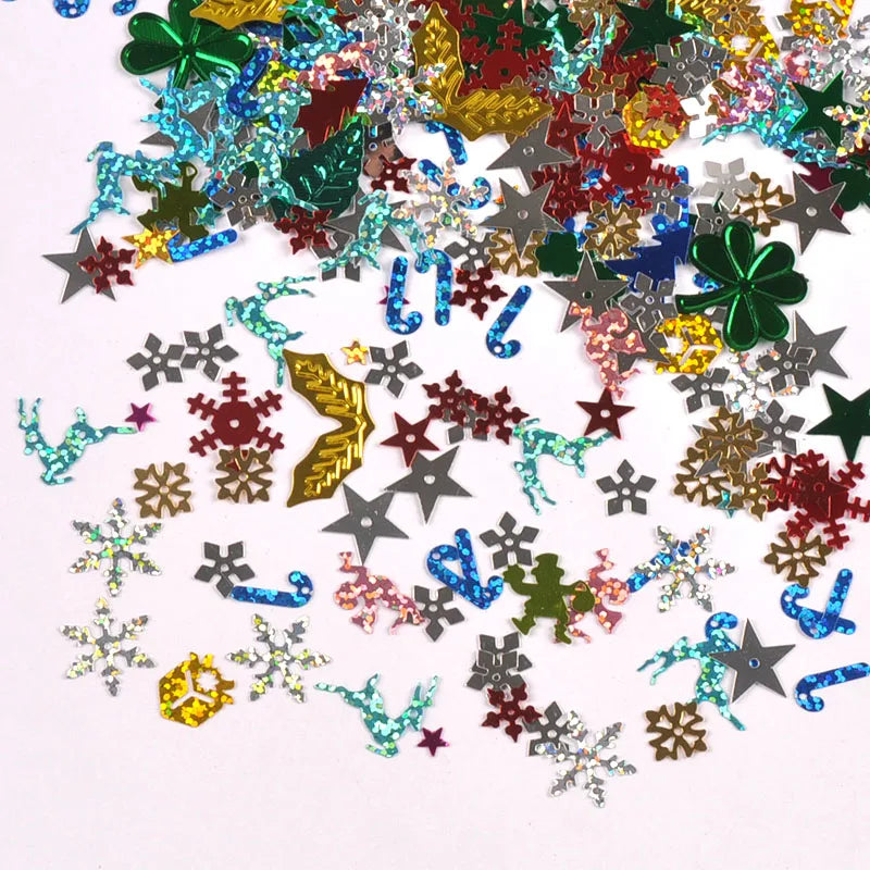 20g 9-27mm Mixed Pattern Snowflakes/Christmas Leaves/Stars PVC Confetti Sequins Table New Year Party Supplies Decoration c3764 Qme