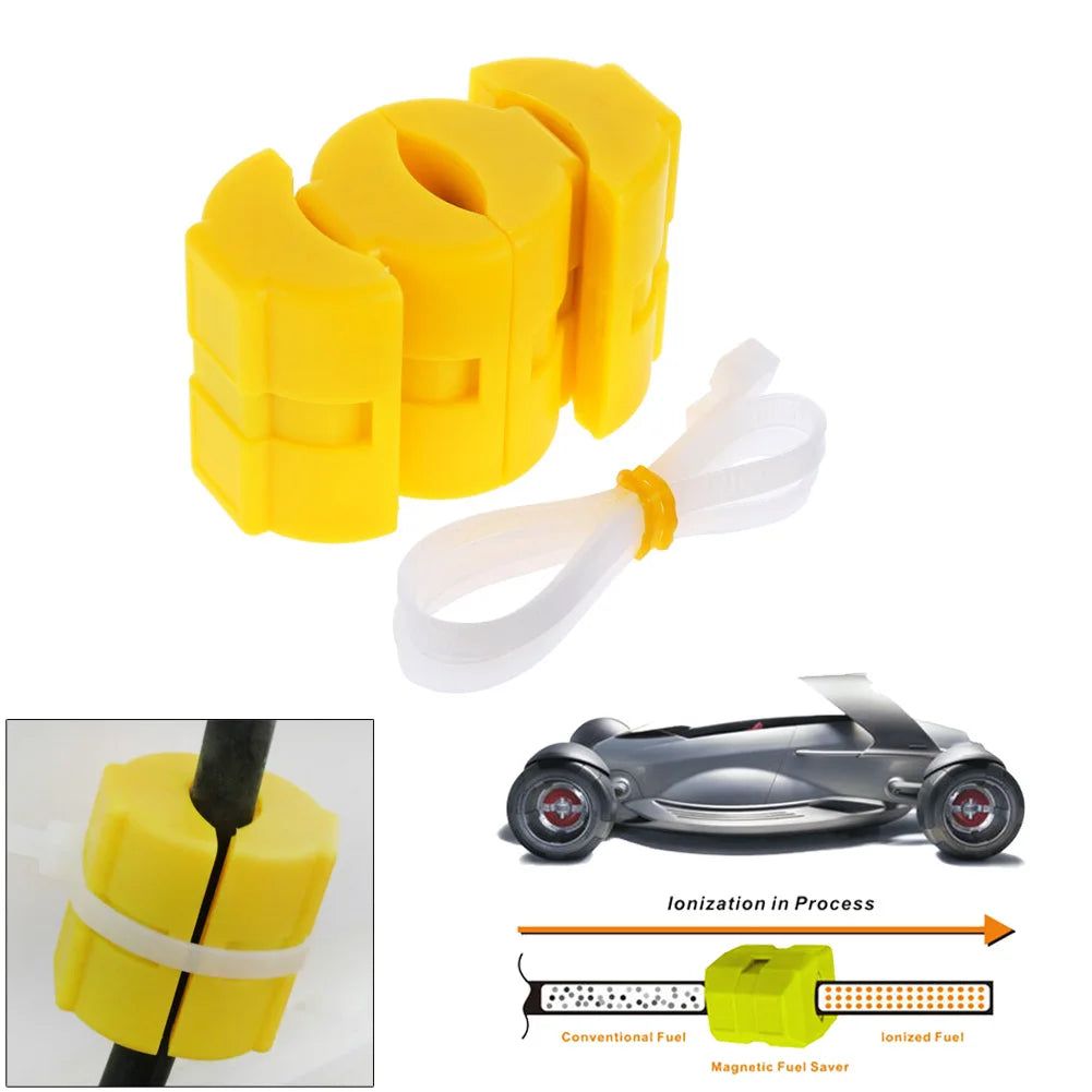 2pcs Gas Fuel Power Saver Universal Magnetic Fuel Saver Energy-Saving Emission Reduction Device with Tighten Band Qme