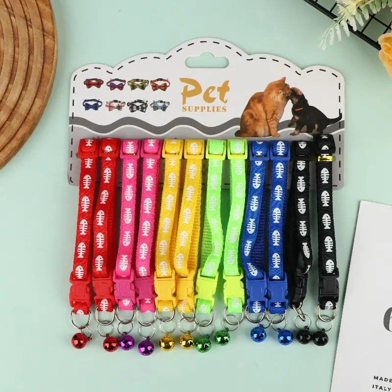 6 Colors Pet Cat Puppy Buckle Collar Bell Footprint Mix Anti-lost Dog Qme A9
