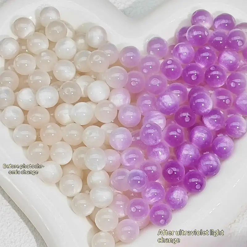 10mm UV Reactive Cat Eye Resin Round Beads 10Pcs Color Shift Spacer Beads DIY Handmade Jewelry Making Accessories Charms Qme A12