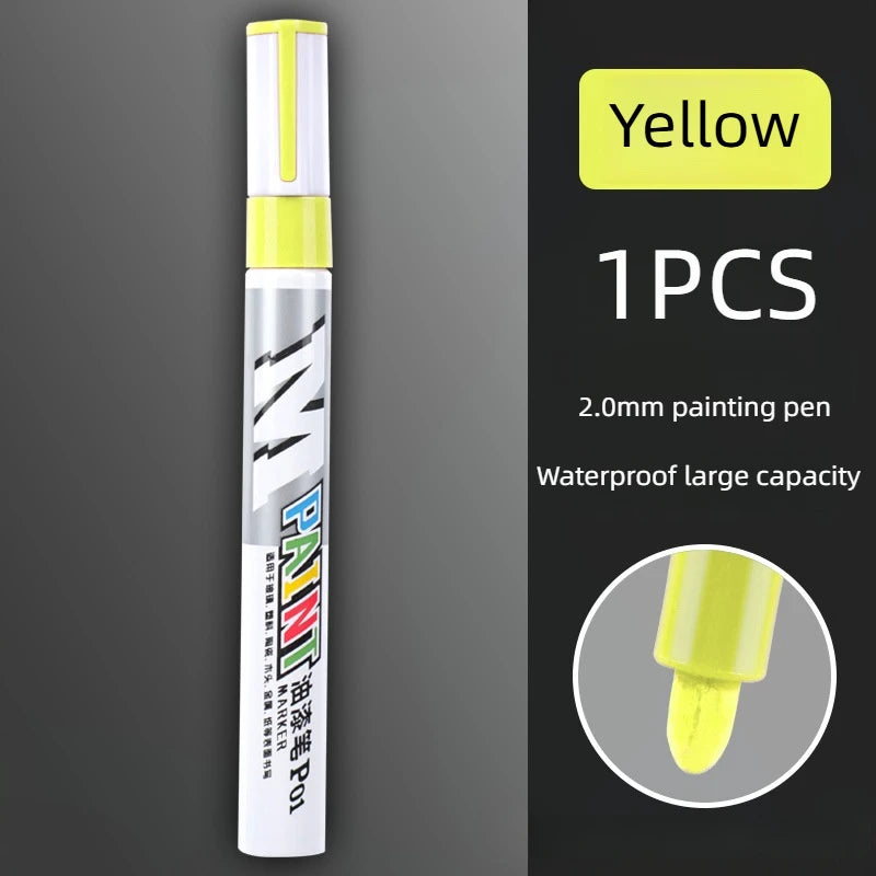 Car paint scratches repair brush pen waterproof water paint marker pen car tire tread care automotive black white red silver Qme YELLOW