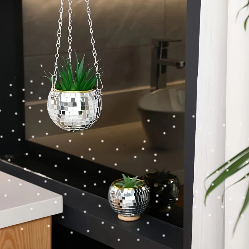 Bohemian Geometric Party Ball Hanging Mirror with Metal Chain And Wood Ring Multi-Purpose Storage for Pens Makeup Brushes Indoor Qme