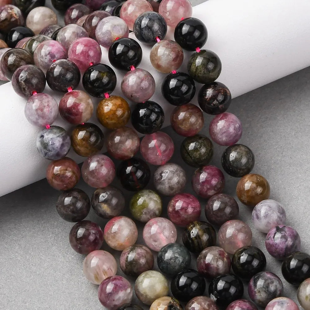 Natural Multicolor Tourmaline Round Bead Strands, 3mm 4mm 5mm 6mm 8mm for DIY Necklace Bracelet Earring Jewelry Making Qme