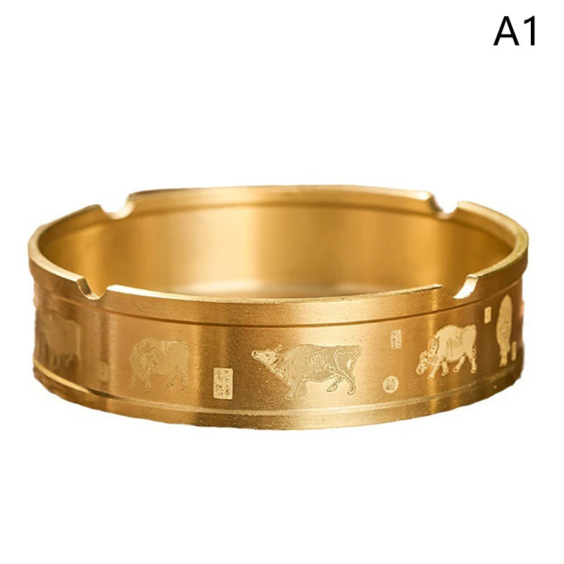Portable Ashtray Round Brass Tabletop Holder Office Household Metal Qme A1
