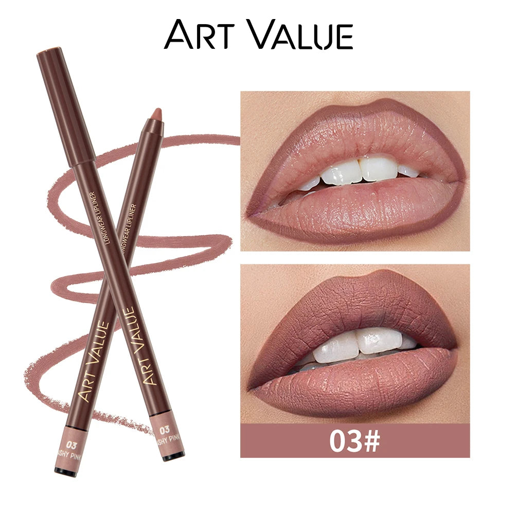 ART VALUE 12 Colors Nude Lipstick Pencil Waterproof Long Lasting Sexy Red Lip Liner Pen Matte Lip Contour Pen Makeup Lip Stain Qme 03
