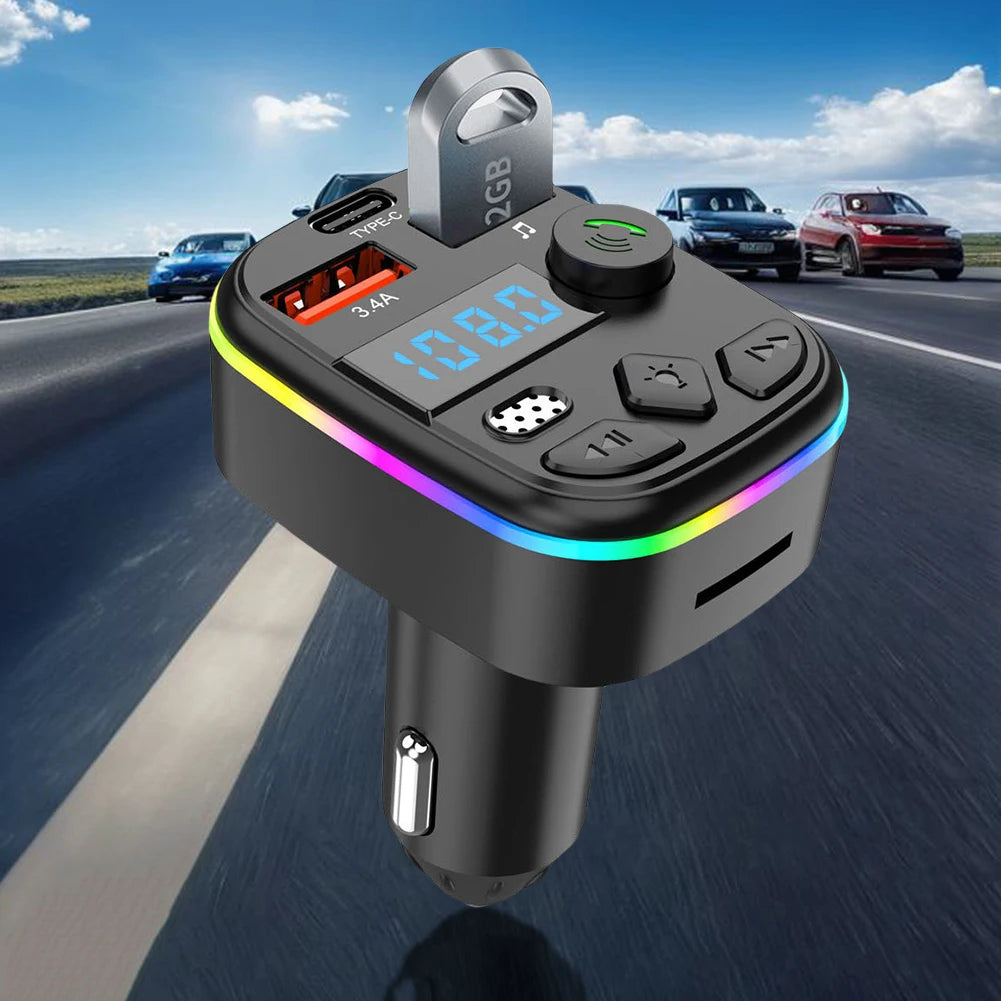 Car Charger Dual USB Type C Car MP3 Player Bluetooth-Compatible 5.3 Support TF Card U Disk Cell Phone Charger Car FM Transmitter Qme