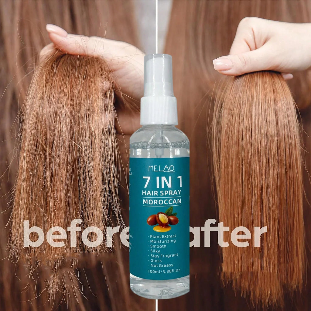MELAO 7 IN 1 Moroccan Hair Spray, Moisturizing, Smooth & Silky, Glossy, Fragrant, Not Greasy, Instant Detangling & Frizz Control Qme