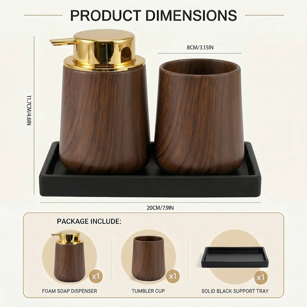 Cotton Lotion Hand Toothpaste Brush Storage Countertop Accessories Walnut Foam Soap Dispenser Bottle Set for Kitchen Bathroom Qme