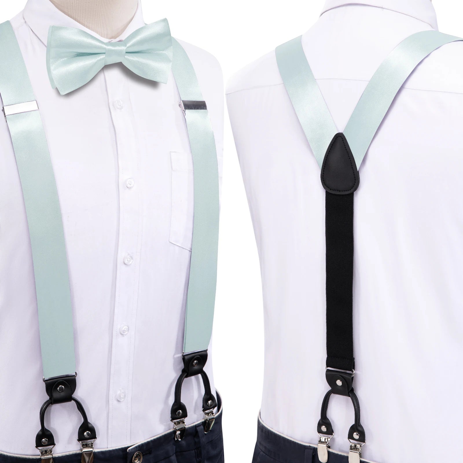 Hi-tie Silk Mens Braces Bowtie Hanky Cufflinks Y Back Clip Adjustable