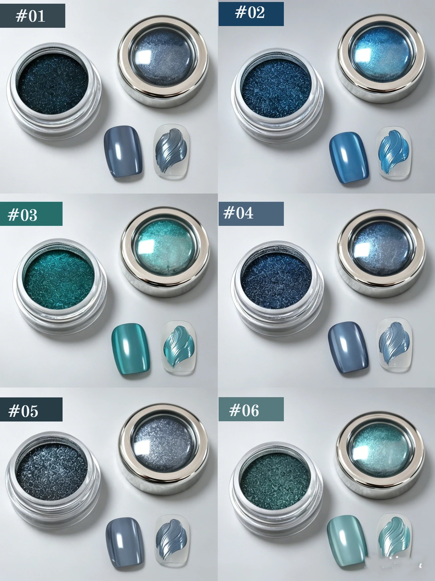 1 Blue Ocean Star Nail Mirror Powder Chrome-plated DIY Art Charm Qme 1 set