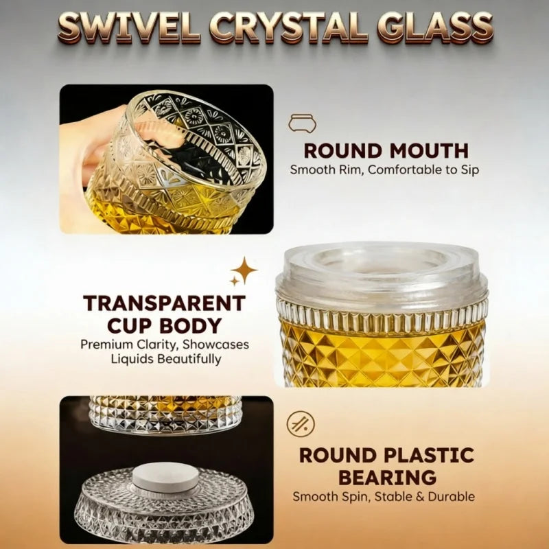 280ml Rotating Whiskey Glass Crystal Rum Glass Cocktail Party Drinking Gift Creative Crystal Premium Beer Glass Qme