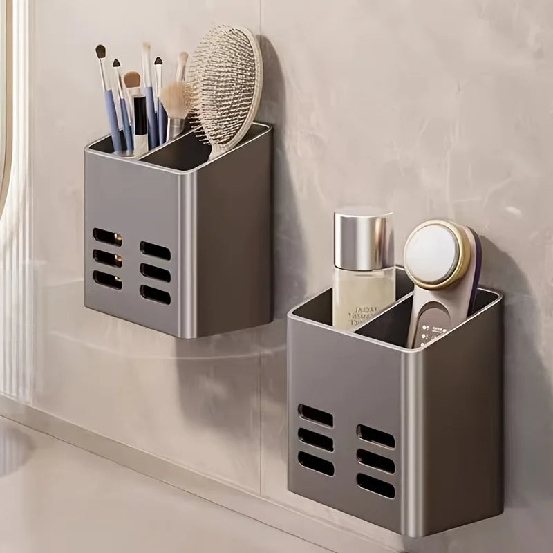 Wall-Mounted Plastic Organizer with Compartments for Pens, Makeup Brushes, Stationery, and Tools - Home Office Storage Solution Qme