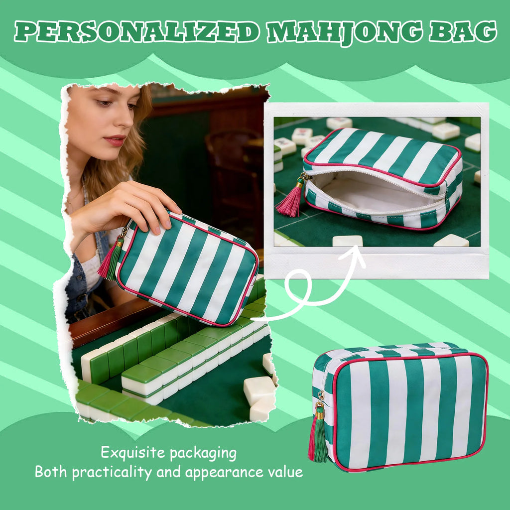 Striped Clutch Small Handbags Large Capacity Mahjong Storage Bag Multipropose Outdoor Cosmetic and Toiletries Storage Bag Qme green One Size