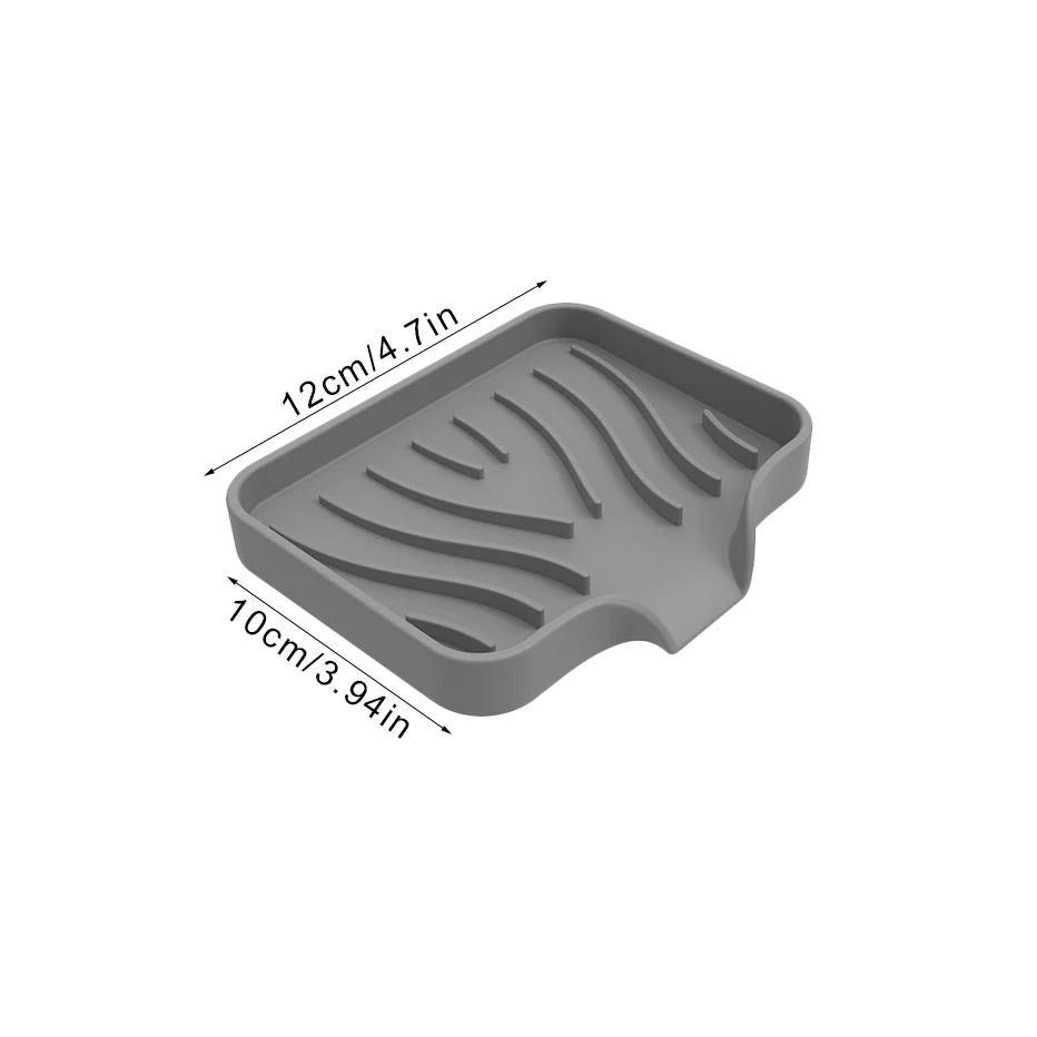 Self Draining Soap Bar Holder Silicone Kitchen Sink Soap Dish Sponge Tray Counter Caddy Organizer for Dish Soap Dispenser Qme gray-small