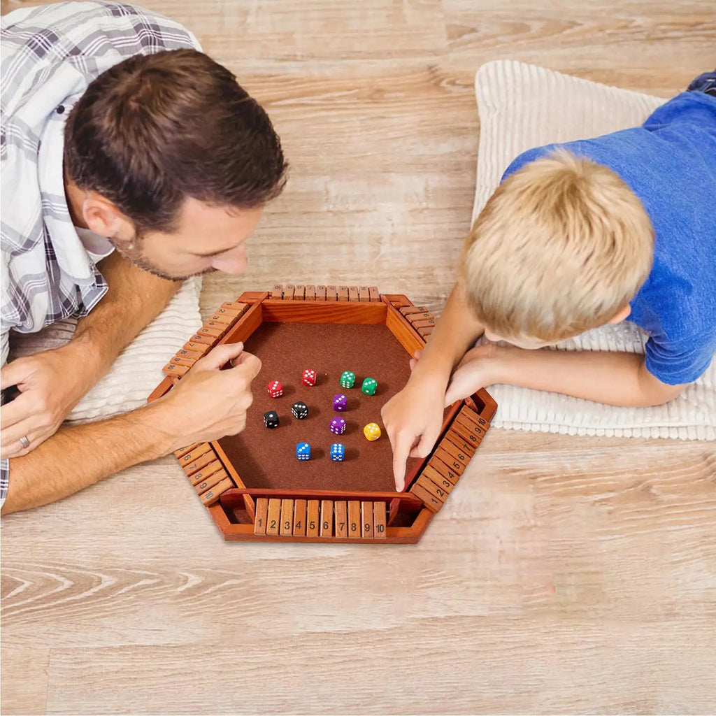 Shut The Box Game Wooden 6-sided Wood Math Toy Board Entertainment Game for Outdoor Party Gathering School Travel Teens Adults Qme