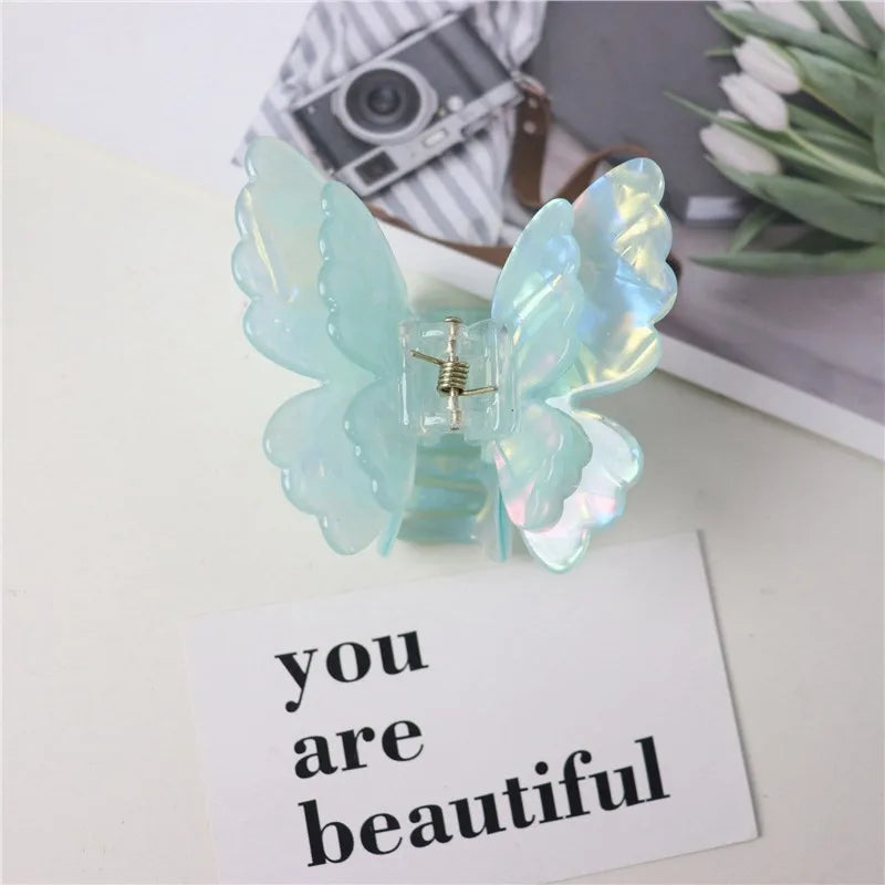 Fairy Butterfly Hair Claw French Retro Acetate Crab Clip Summer Sweet Qme Green