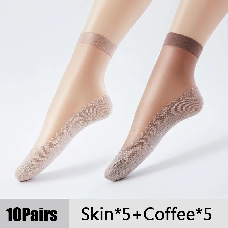 1 10 Pairs Women Socks Soft Woman Summer Ultrathin Breathable Sock Qme Skin Coffee-10Pairs One Size